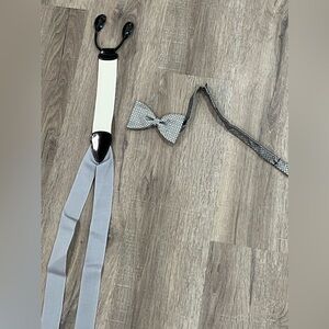 Set of Trafalgar Gray Suspender Braces Marching Barney’s NY Made in Italy Bowtie